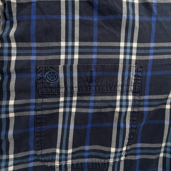 Wrangler George Strait Cowboy Cut Button Up Shirt Men Long Sleeve Plaid Blue - Picture 10 of 13